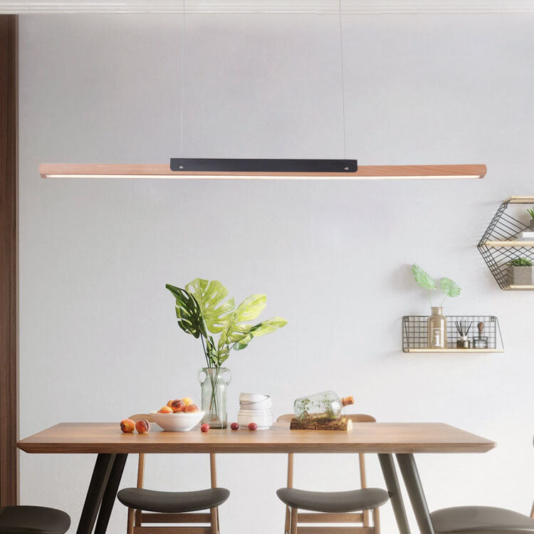 Modern Solid Wood Long Linear 1-Light LED Minimalist Pendant Light
