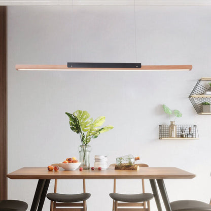 Modern Solid Wood Long Linear 1-Light LED Minimalist Pendant Light