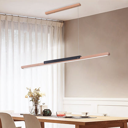 Modern Solid Wood Long Linear 1-Light LED Minimalist Pendant Light