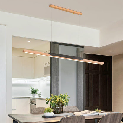 Modern Solid Wood Long Linear 1-Light LED Minimalist Pendant Light