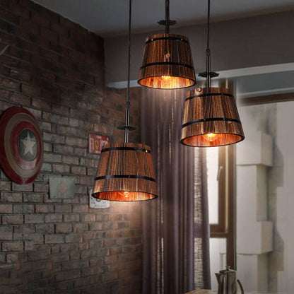 Rustic 3-Light Wooden Barrel Chandeliers