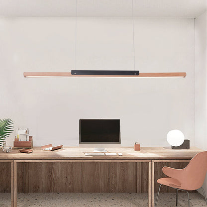 Modern Solid Wood Long Linear 1-Light LED Minimalist Pendant Light