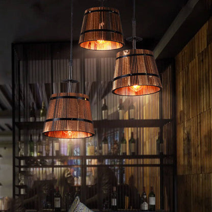 Rustic 3-Light Wooden Barrel Chandeliers