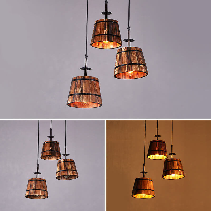 Rustic 3-Light Wooden Barrel Chandeliers