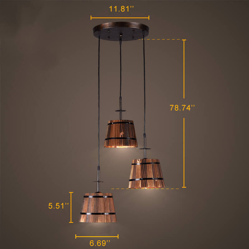 Rustic 3-Light Wooden Barrel Chandeliers