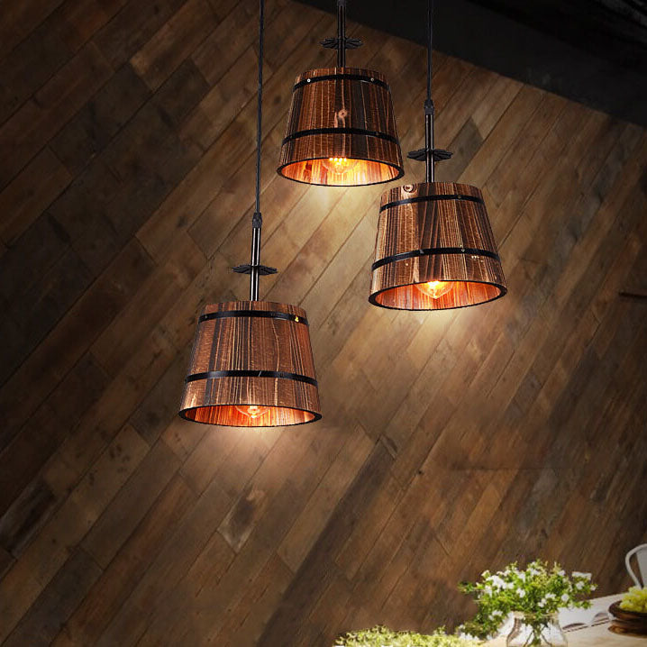 Rustic 3-Light Wooden Barrel Chandeliers