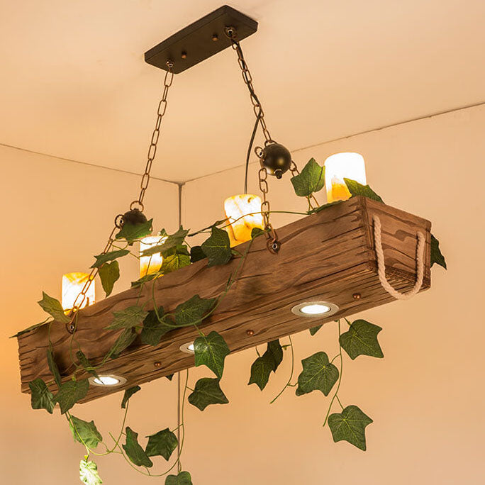 Vintage Wooden Cylinder 7-Light Plants Chandeliers