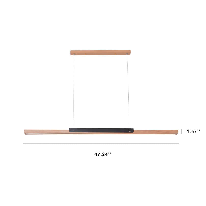Modern Solid Wood Long Linear 1-Light LED Minimalist Pendant Light