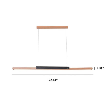 Modern Solid Wood Long Linear 1-Light LED Minimalist Pendant Light
