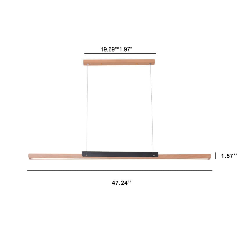 Modern Solid Wood Long Linear 1-Light LED Minimalist Pendant Light