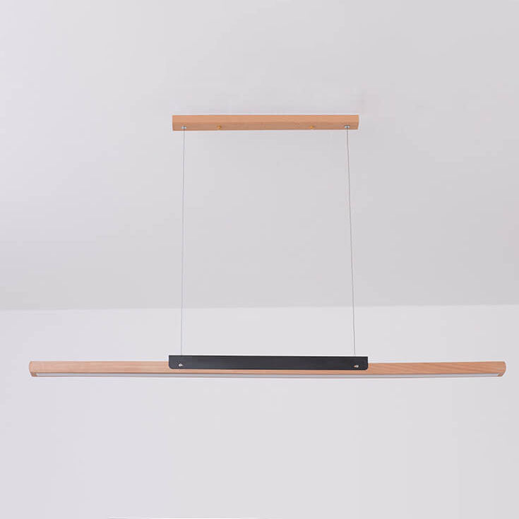 Modern Solid Wood Long Linear 1-Light LED Minimalist Pendant Light