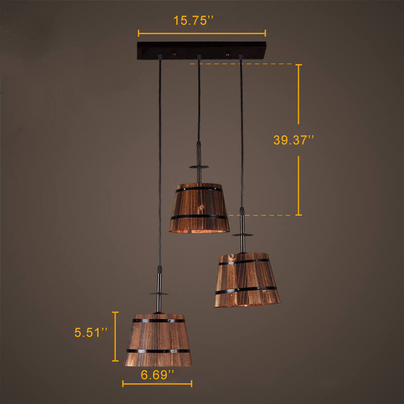Rustic 3-Light Wooden Barrel Chandeliers