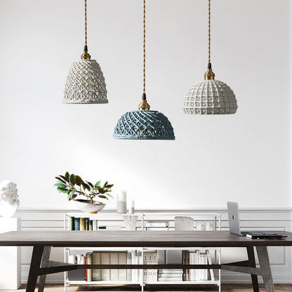 Modern Japanese Porcelain Openwork 1-Light Dome Pendant Light