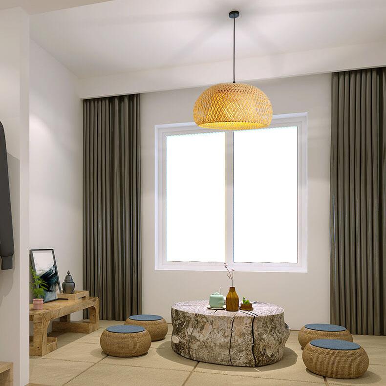 Rattan 1-Light Single Dome Shaped Pendant Light