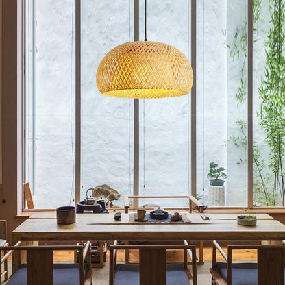 Rattan 1-Light Single Dome Shaped Pendant Light