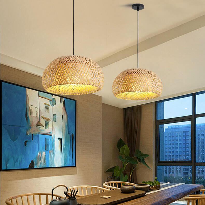 Rattan 1-Light Single Dome Shaped Pendant Light