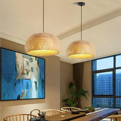 Rattan 1-Light Single Dome Shaped Pendant Light