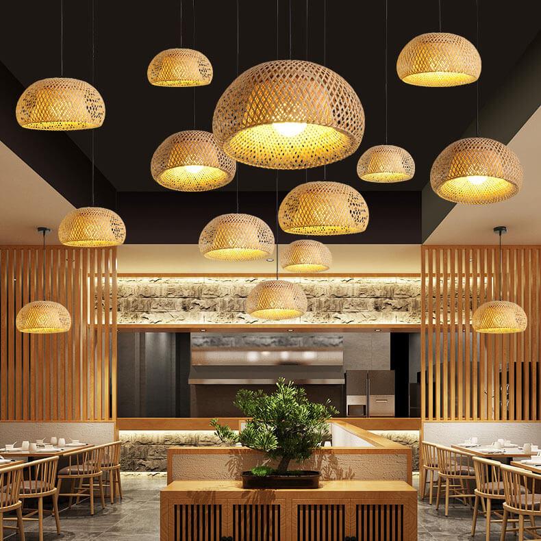 Rattan 1-Light Single Dome Shaped Pendant Light