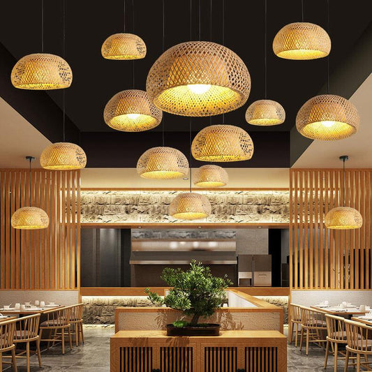 Rattan 1-Light Single Dome Shaped Pendant Light