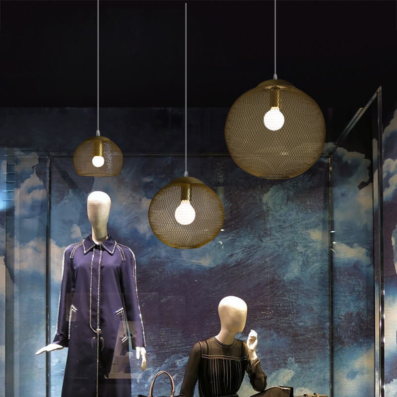 Industrial Golden Iron Mesh 1-Light Globe Pendant Light