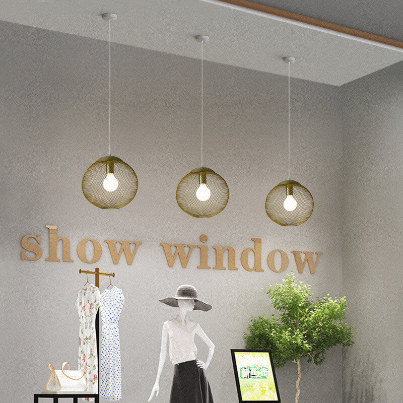 Industrial Golden Iron Mesh 1-Light Globe Pendant Light