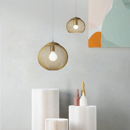 Industrial Golden Iron Mesh 1-Light Globe Pendant Light
