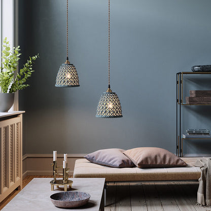 Modern Japanese Porcelain Openwork 1-Light Dome Pendant Light