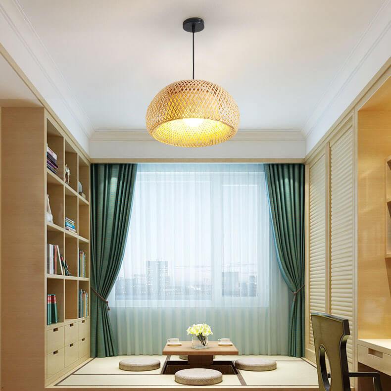 Rattan 1-Light Single Dome Shaped Pendant Light