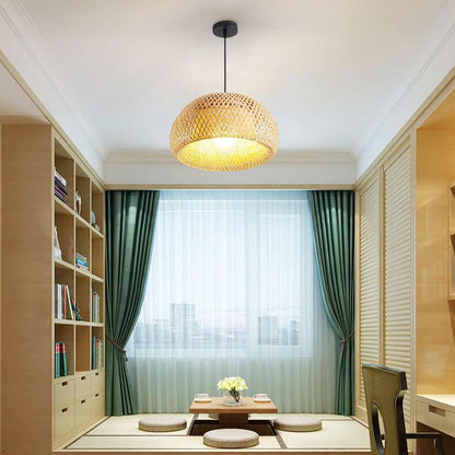 Rattan 1-Light Single Dome Shaped Pendant Light