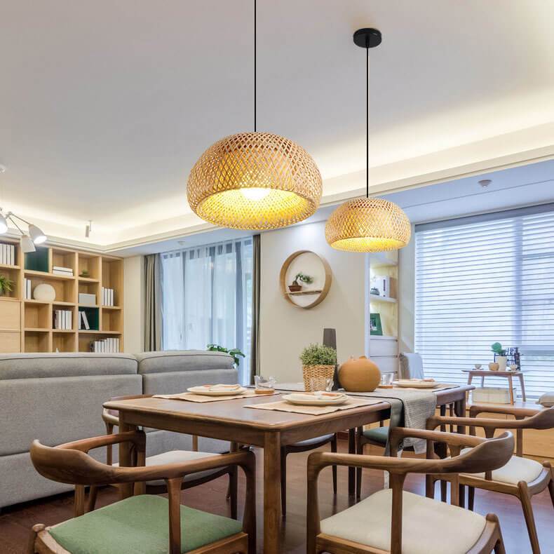 Rattan 1-Light Single Dome Shaped Pendant Light
