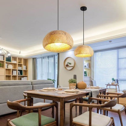 Rattan 1-Light Single Dome Shaped Pendant Light