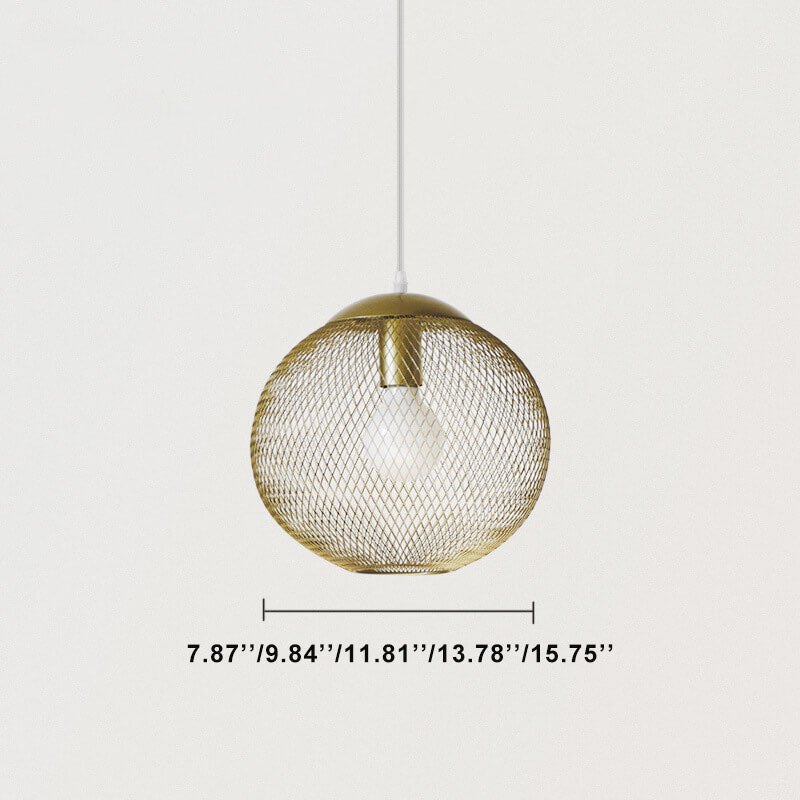 Industrial Golden Iron Mesh 1-Light Globe Pendant Light