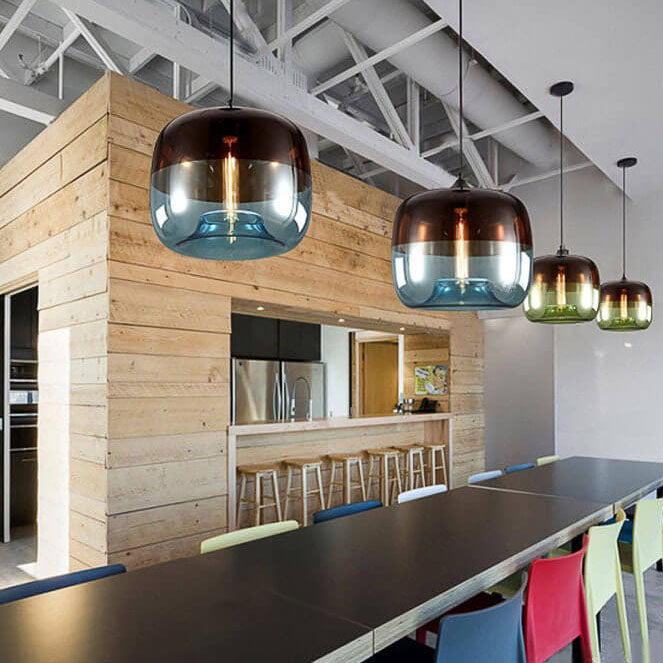 Retro Colorful Glass 1-Light Drum Pendant Light