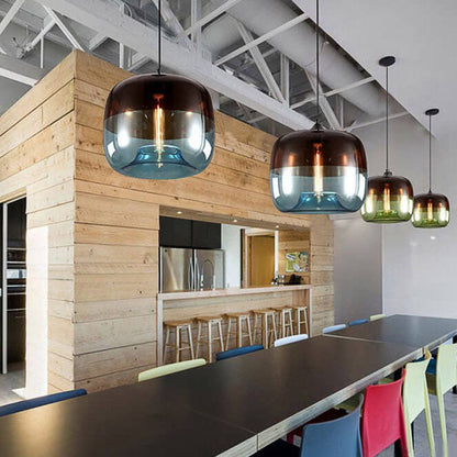 Retro Colorful Glass 1-Light Drum Pendant Light
