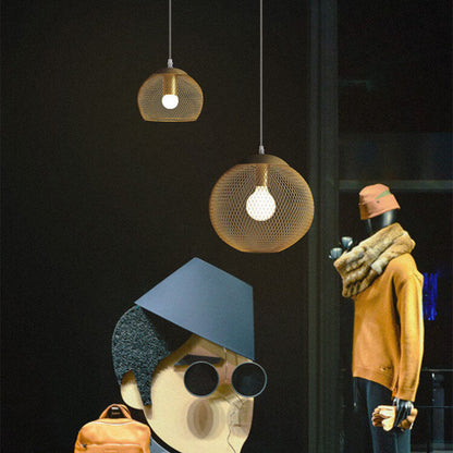Industrial Golden Iron Mesh 1-Light Globe Pendant Light