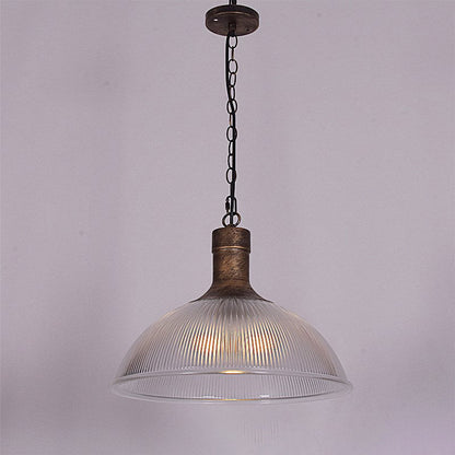 Contemporary Industrial Iron Vertical Ribbed Glass Semicircle 1-Light Pendant Light For Dining Room