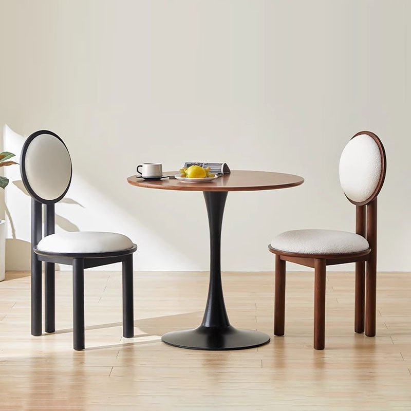 Contemporary Scandinavian Round Back Solid Wood Lambswool PU Leather Dining Chair Backrest For Dining Room