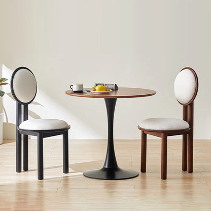 Contemporary Scandinavian Round Back Solid Wood Lambswool PU Leather Dining Chair Backrest For Dining Room