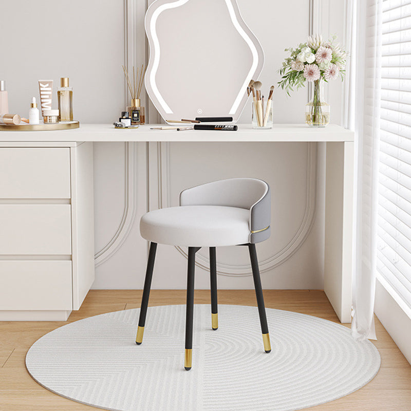 Modern Minimalist Round Cotton Linen Artificial Leather Iron Vanity Stool Low Backrest For Bedroom