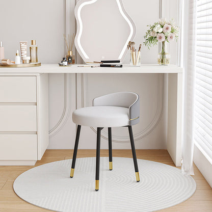Modern Minimalist Round Cotton Linen Artificial Leather Iron Vanity Stool Low Backrest For Bedroom