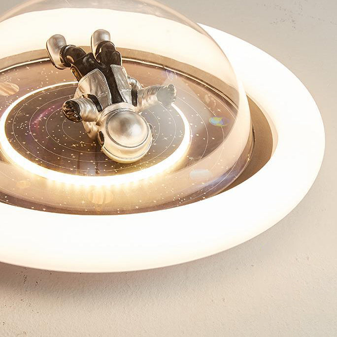 Contemporary Creative Cartoon Planet Resin Astronaut Acrylic Round Shade LED Kids Flush Mount Ceiling Light For Bedroom