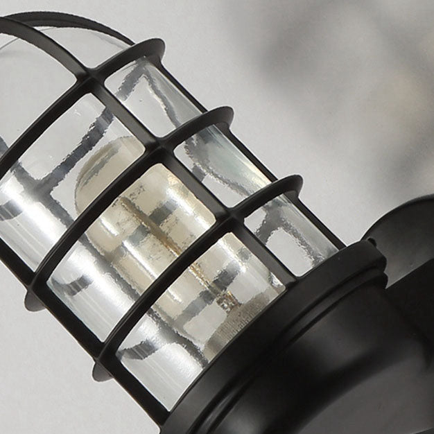 Traditional Colonial Cylinder Iron Glass 1-Light Wall Sconce Lamp For Hallway