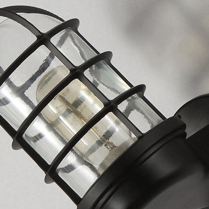 Traditional Colonial Cylinder Iron Glass 1-Light Wall Sconce Lamp For Hallway