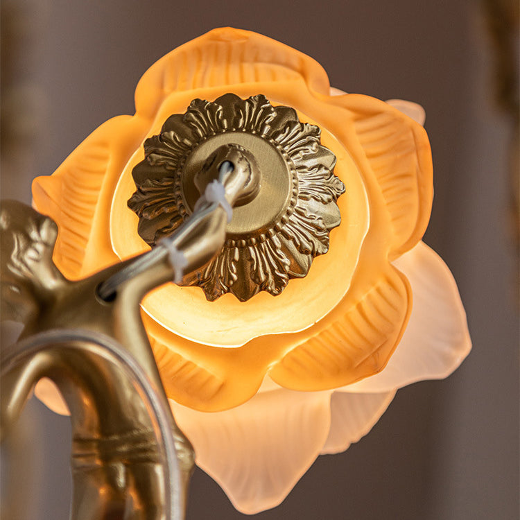 Traditional Vintage Angel Flower Copper Glass 1/3/6 Light Chandelier For Bedroom