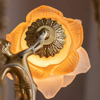 Traditional Vintage Angel Flower Copper Glass 1/3/6 Light Chandelier For Bedroom
