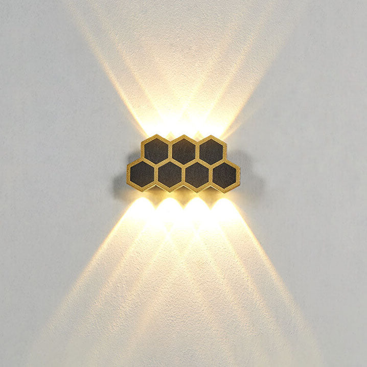 Outdoor Simple Hexagonal Combination Black Gold LED Wall Sconce Lamp
