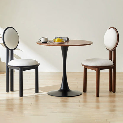 Traditional Vintage Round Upholstered PU Leather Lambswool Solid Wood Dining Chair Backrest For Dining Room