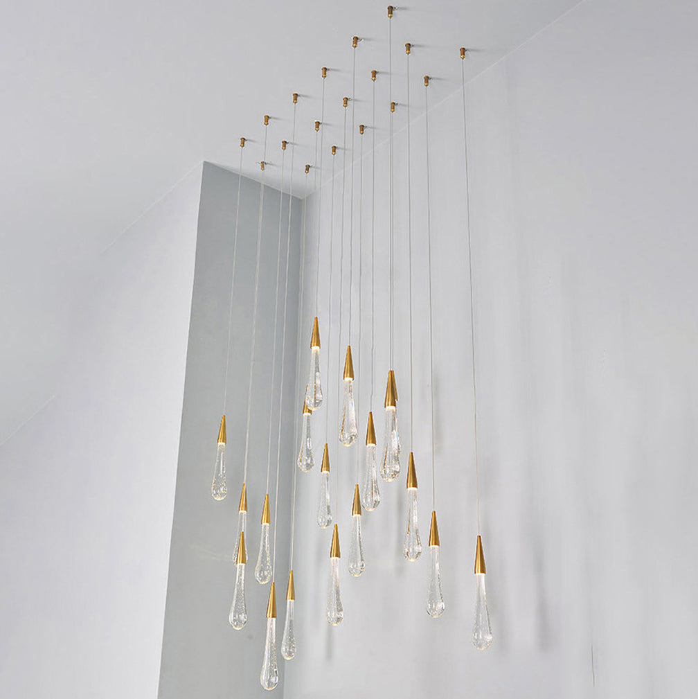 Modern Simplicity Iron Aluminum Crystal Drop Meteor Shower LED Pendant Light For Dining Room