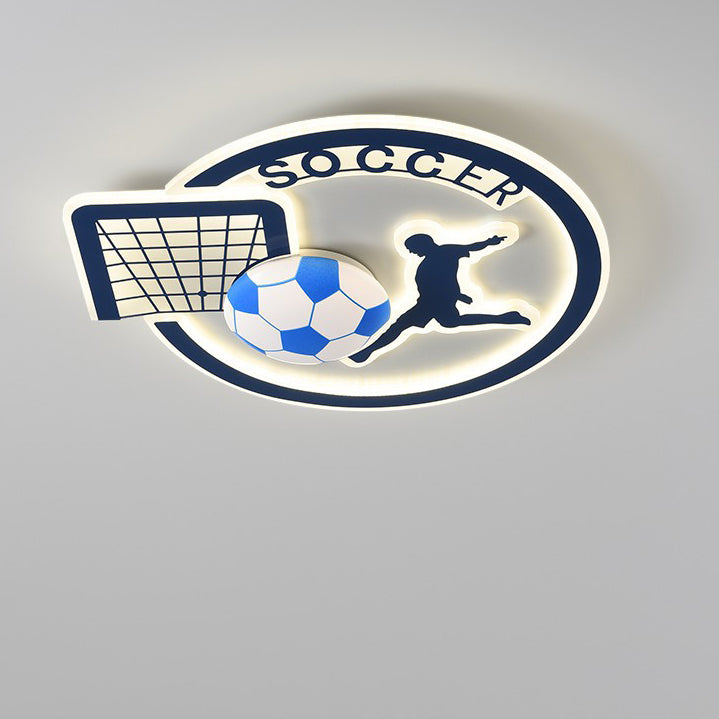 Contemporary Creative Kids Round Basketball Football Iron Acrylic LED Flush Mount Ceiling Light For Bedroom
