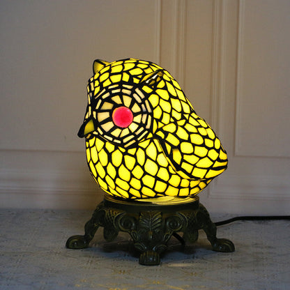 Vintage Tiffany Cartoon Parrot Resin Stained Glass 1-Light Table Lamp
